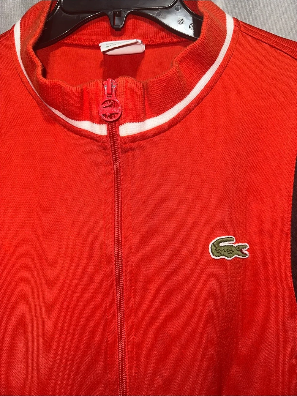 Lacoste Red Men’s Bomber-Style Track Jacket with White & Black Trim